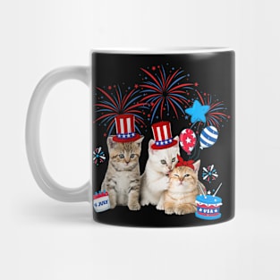 Independence Three Cat Happy 4th Of July US Flag Patriotic Cats Mug